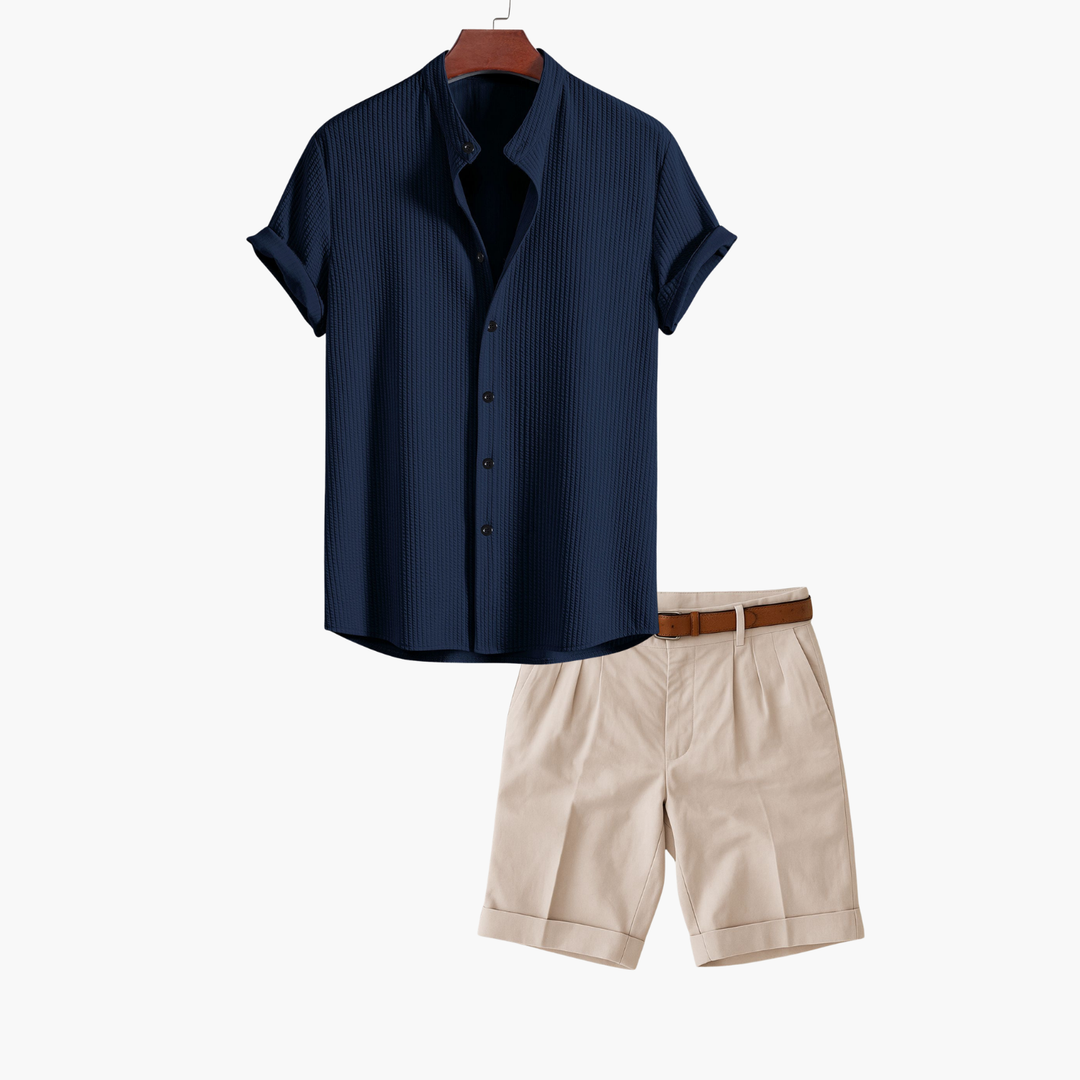 Men's Textured Shirt and Shorts Set