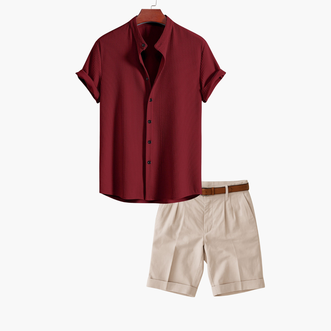 Men's Textured Shirt and Shorts Set