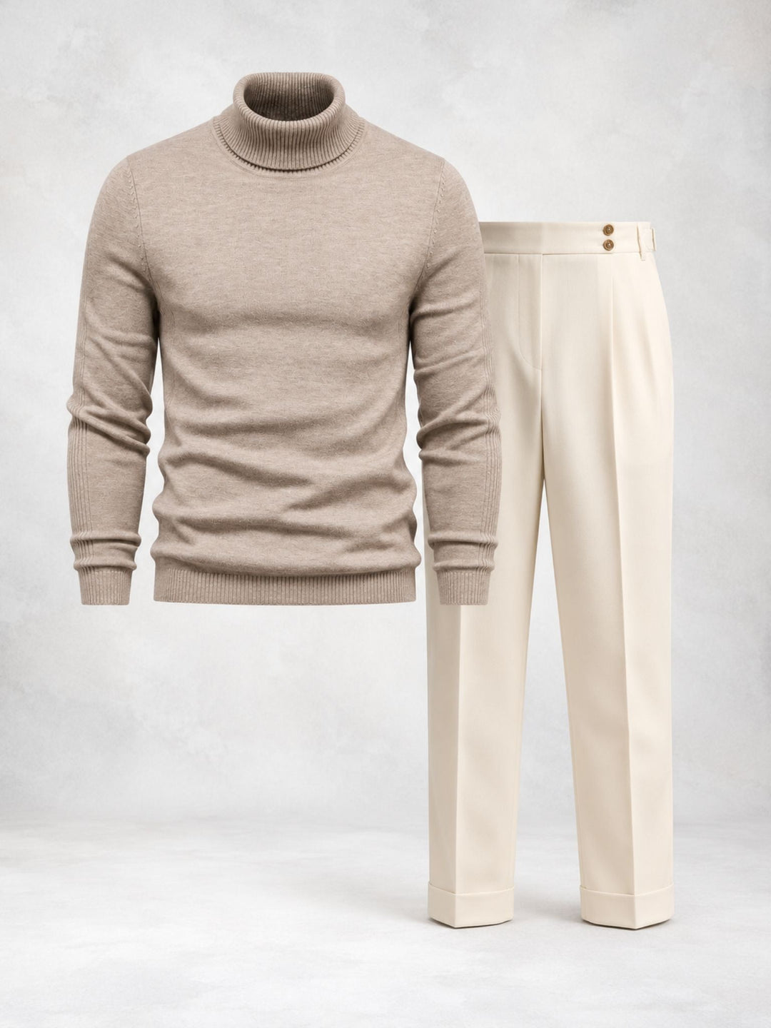 Men's Knit Turtleneck Set with Pleated Trousers