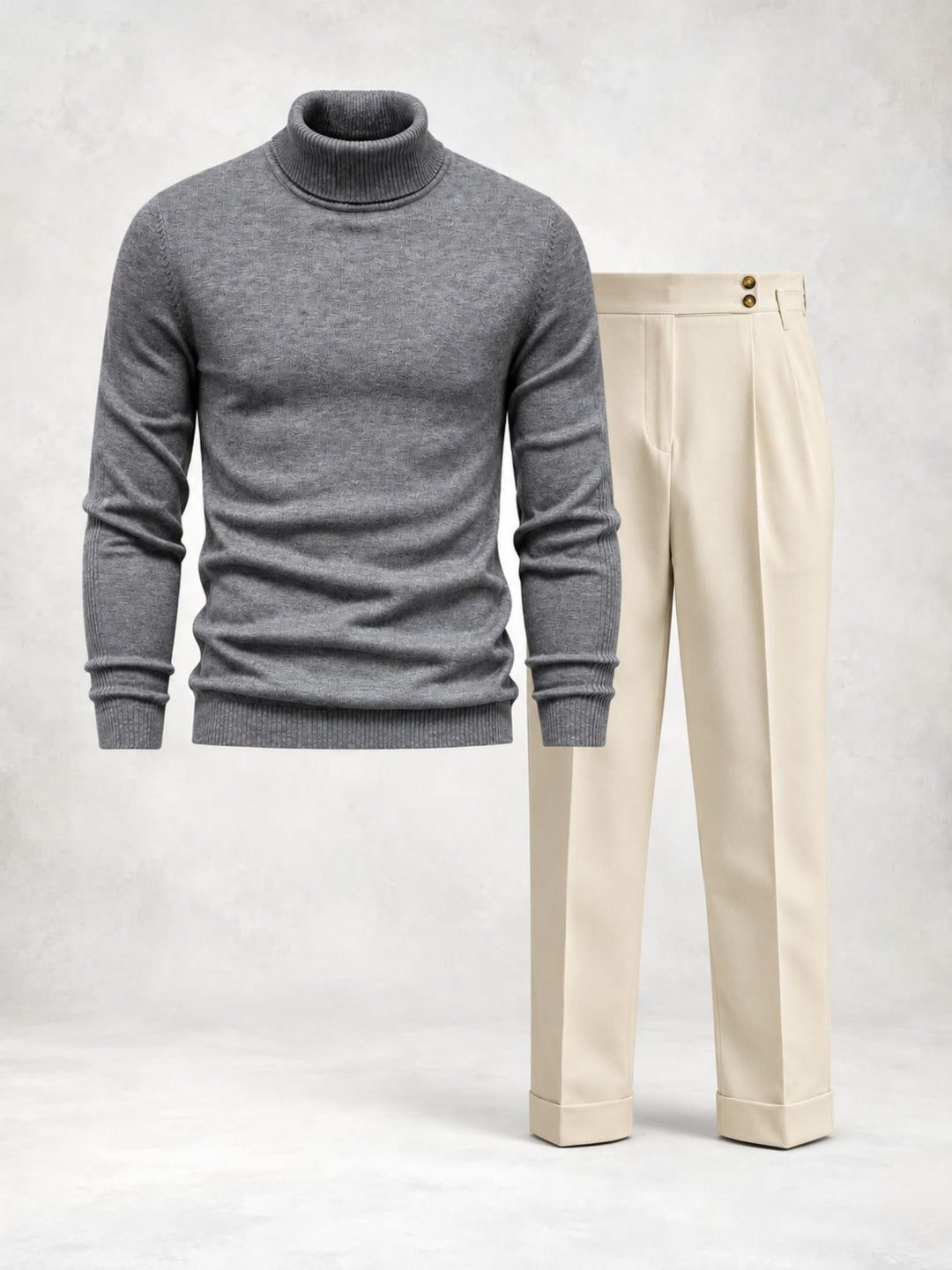 Men's Knit Turtleneck Set with Pleated Trousers