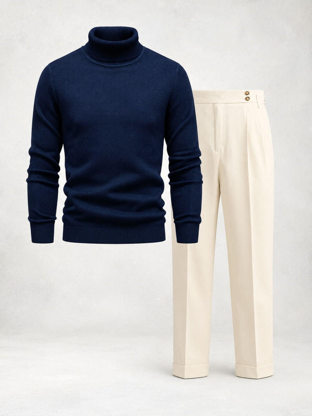 Men's Knit Turtleneck Set with Pleated Trousers