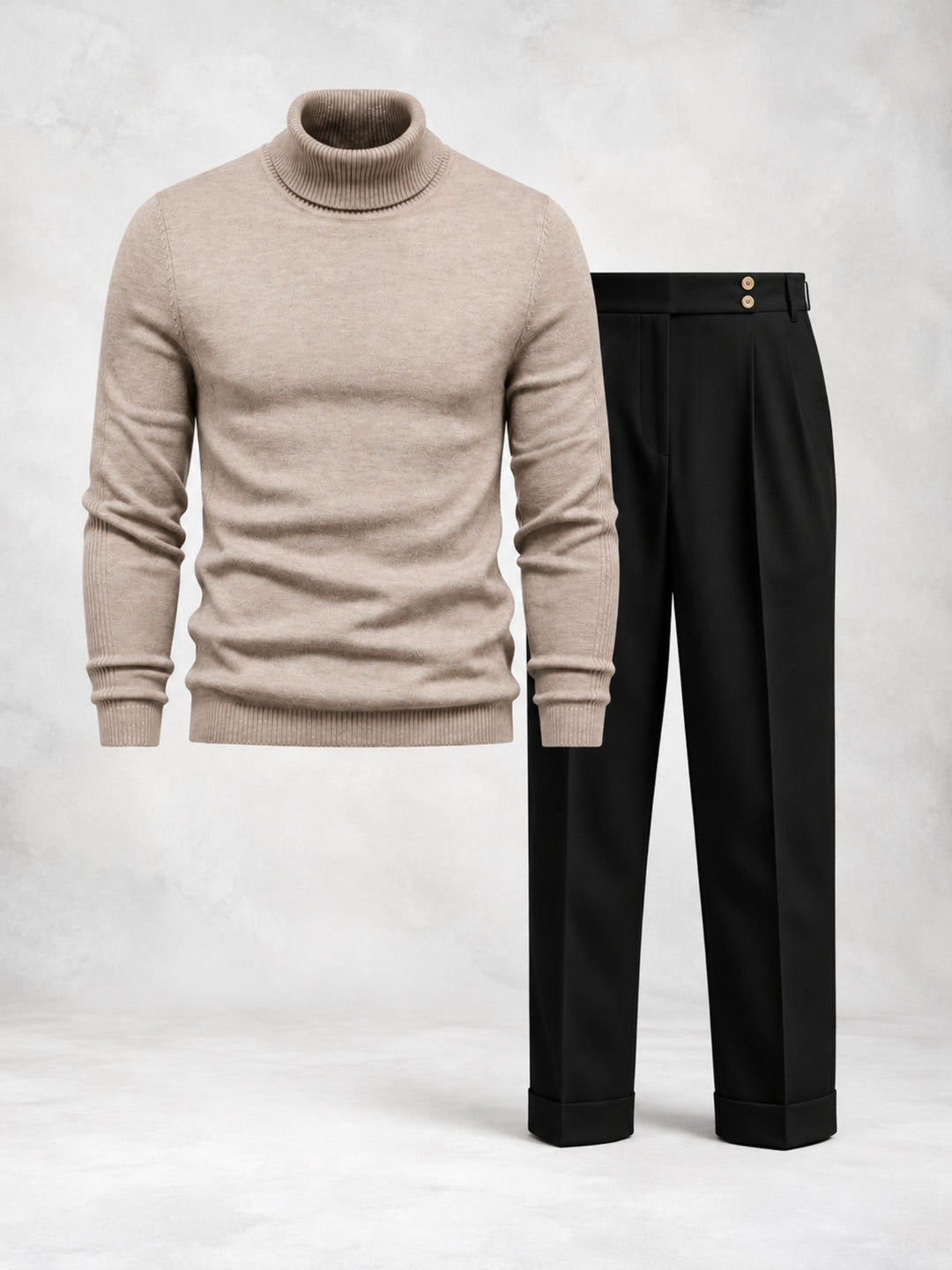 Men's Knit Turtleneck Set with Pleated Trousers