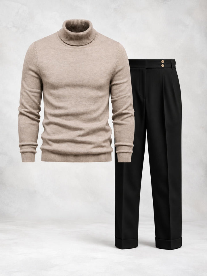 Men's Knit Turtleneck Set with Pleated Trousers
