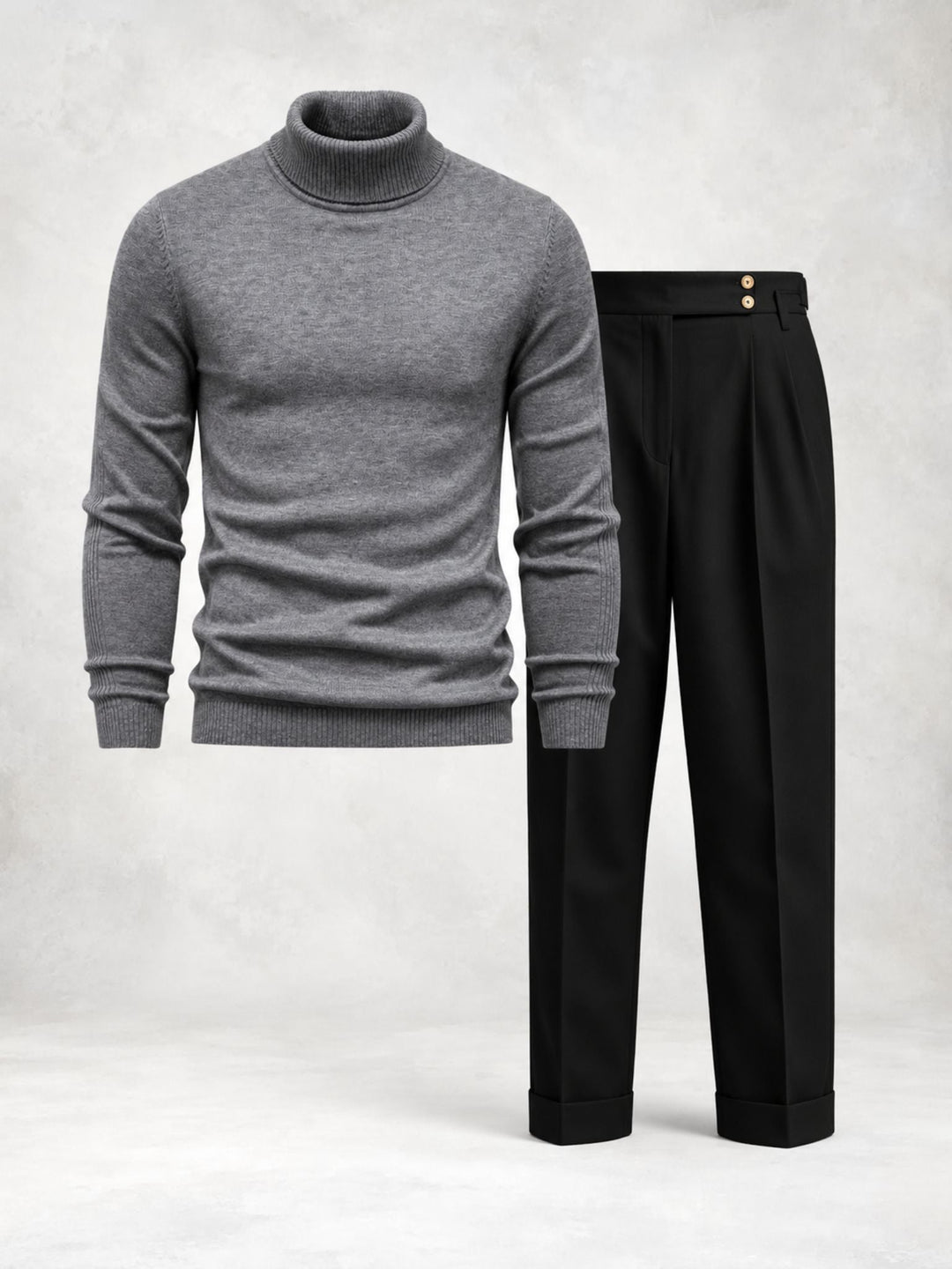Men's Knit Turtleneck Set with Pleated Trousers