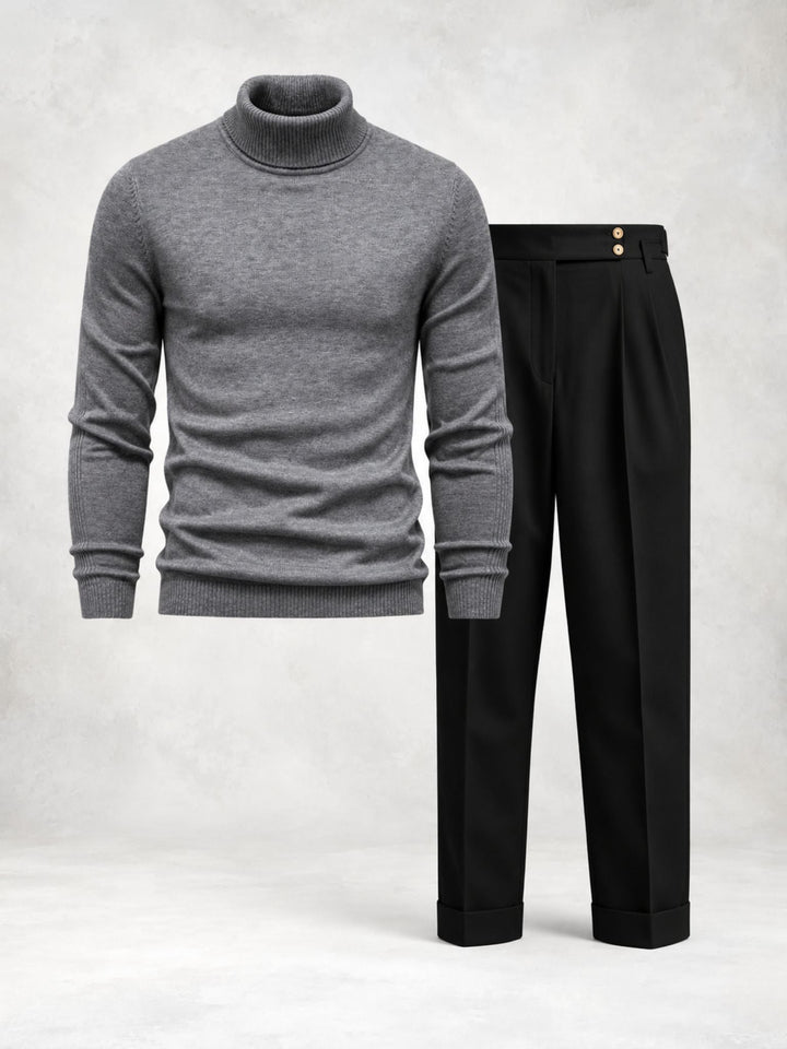 Men's Knit Turtleneck Set with Pleated Trousers