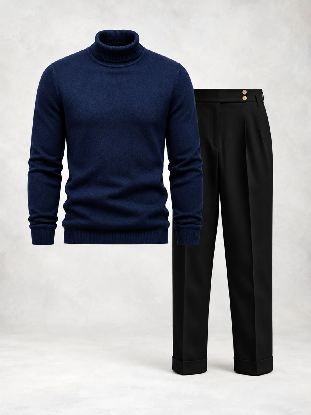 Men's Knit Turtleneck Set with Pleated Trousers