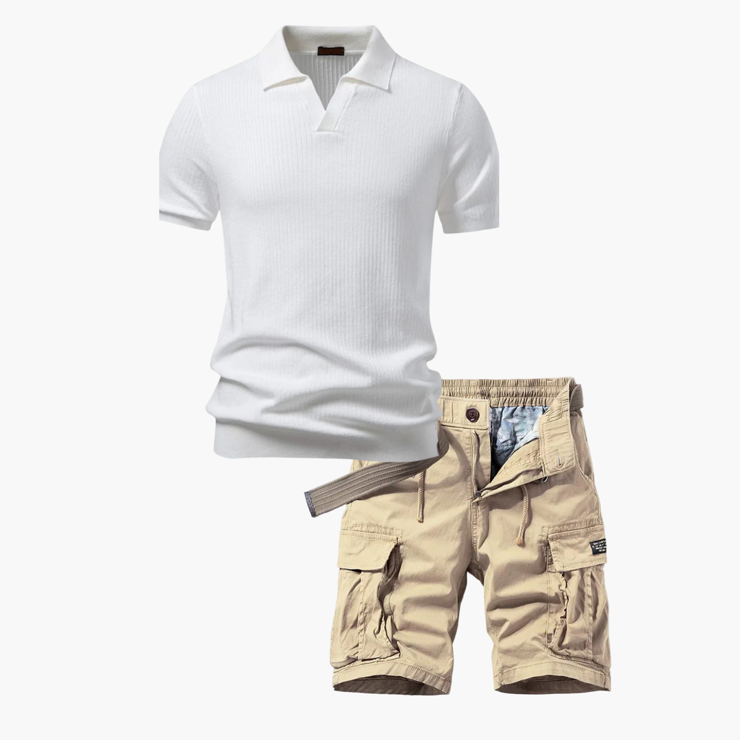 Men's Ribbed Polo and Cargo Set