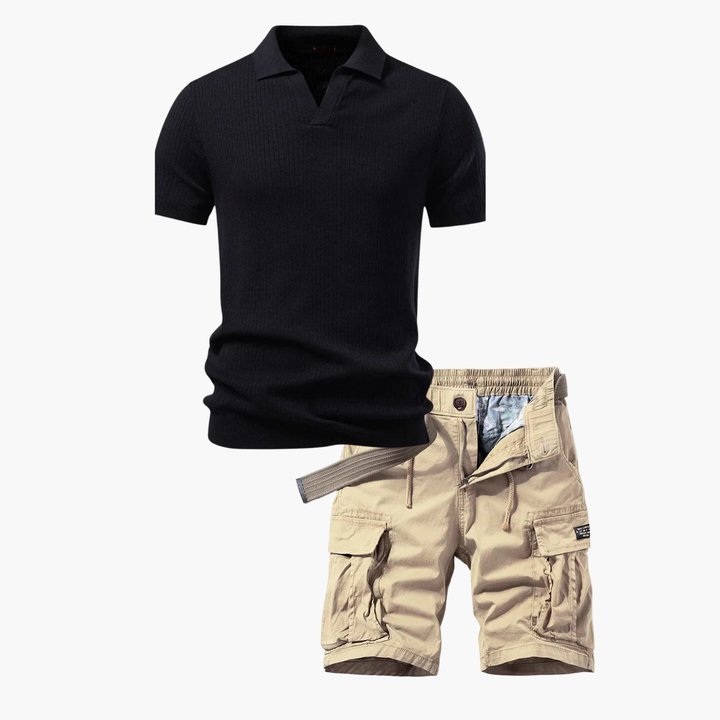 Men's Ribbed Polo and Cargo Set