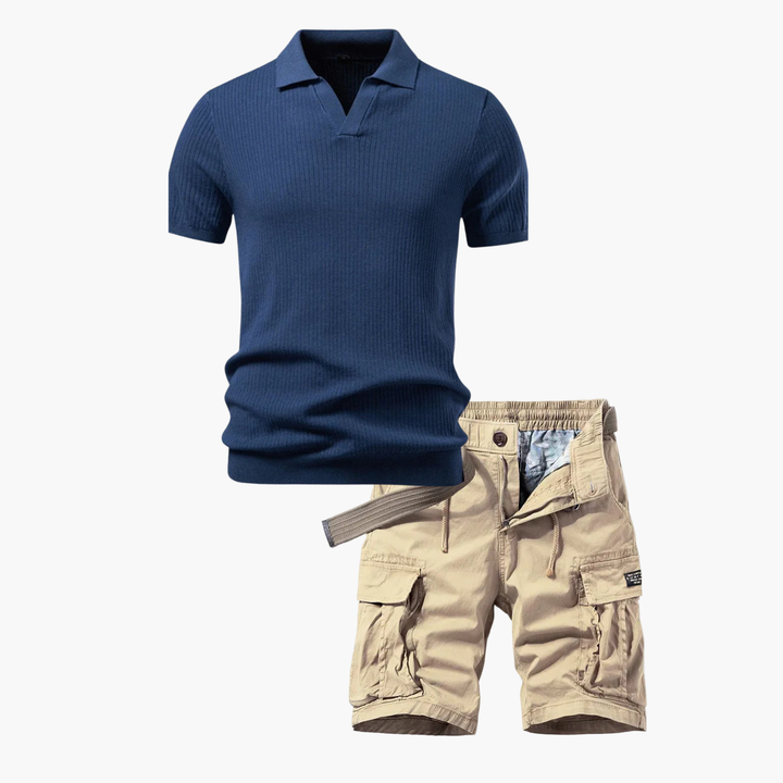 Men's Ribbed Polo and Cargo Set