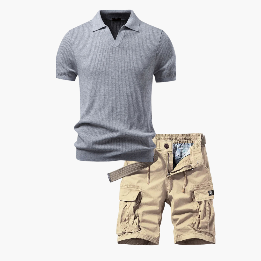 Men's Ribbed Polo and Cargo Set