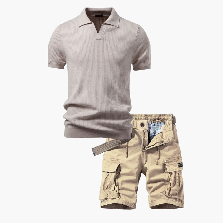 Men's Ribbed Polo and Cargo Set