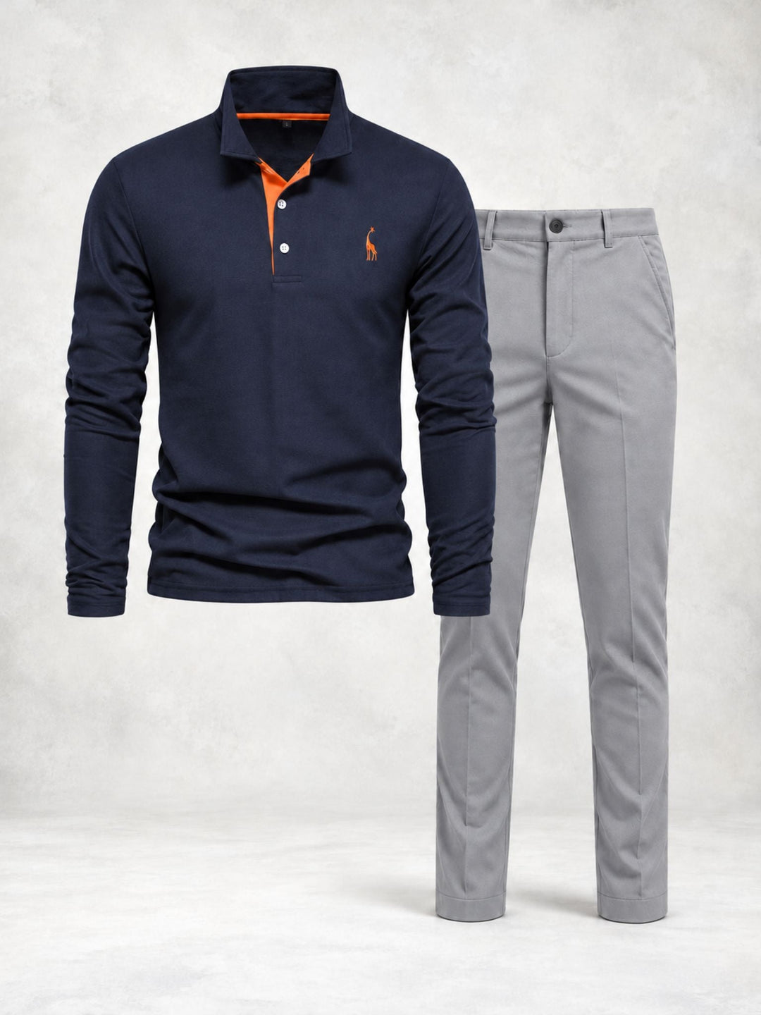 Men's Long Sleeve Buttoned Polo and Straight Pants Set - Elena Harper