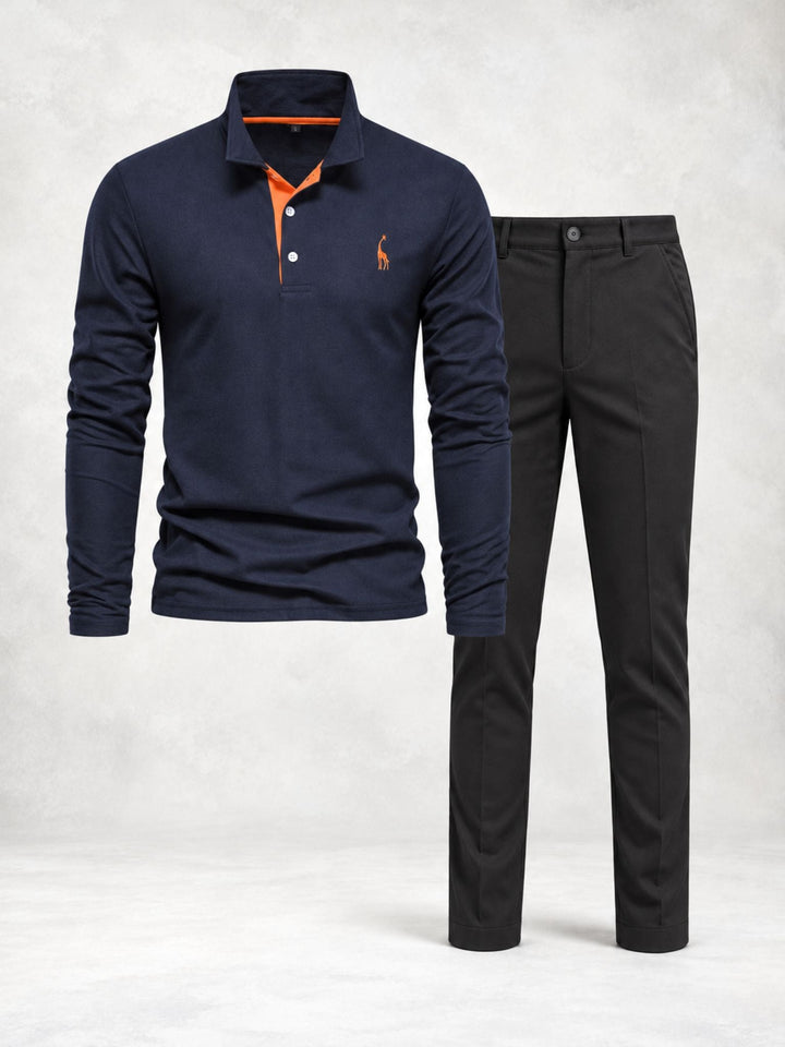 Men's Long Sleeve Buttoned Polo and Straight Pants Set - Elena Harper