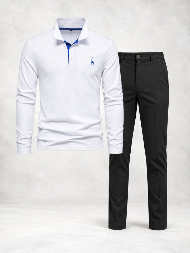 Men's Long Sleeve Buttoned Polo and Straight Pants Set - Elena Harper