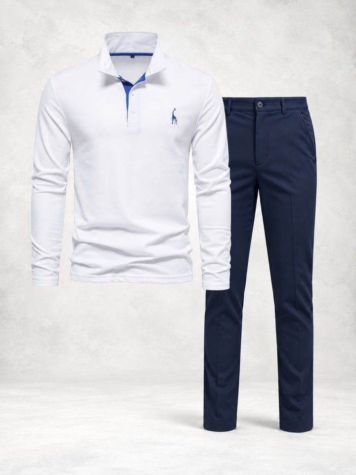 Men's Long Sleeve Buttoned Polo and Straight Pants Set - Elena Harper