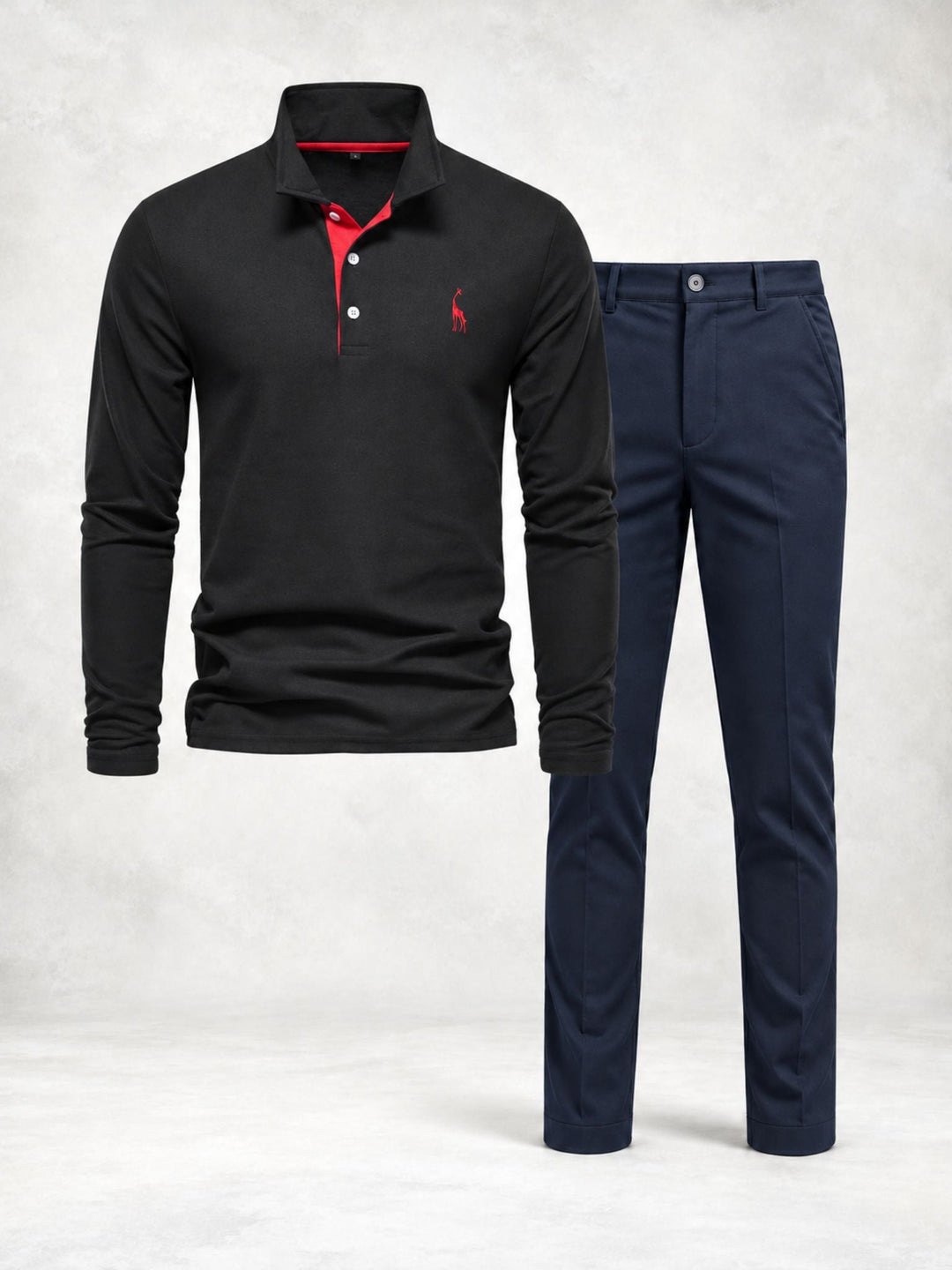 Men's Long Sleeve Buttoned Polo and Straight Pants Set - Elena Harper