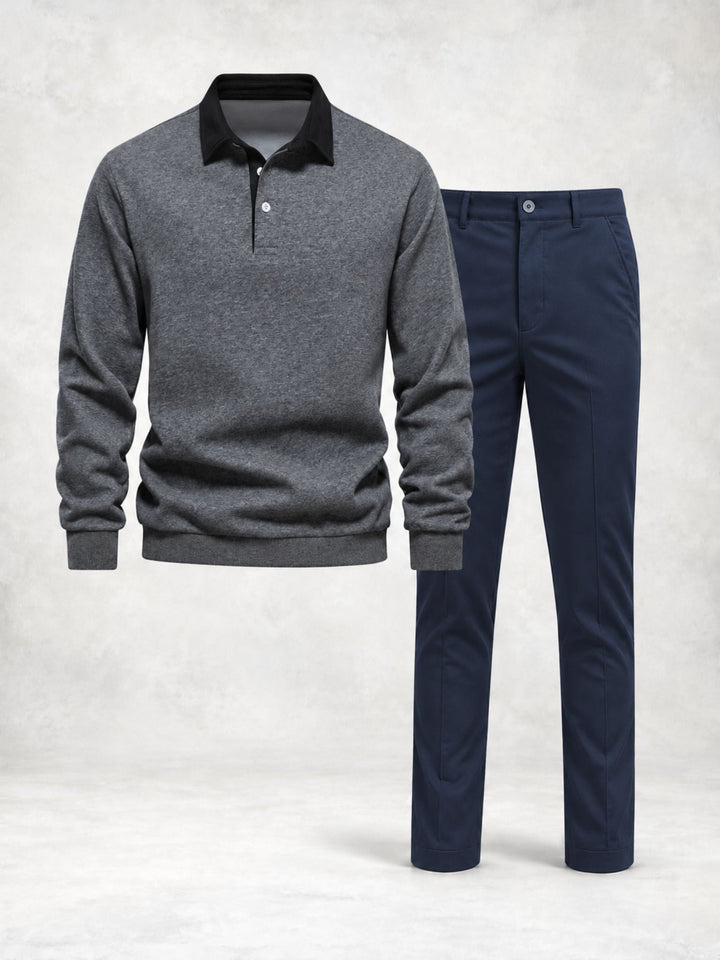 Men's Long Sleeve Knit Polo and Pants Set - Elena Harper