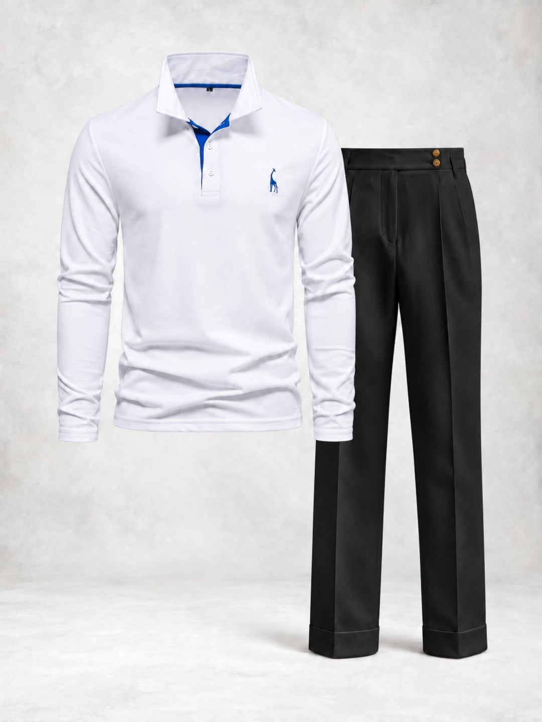 Men's Long Sleeve Polo and Pleated Trousers Set