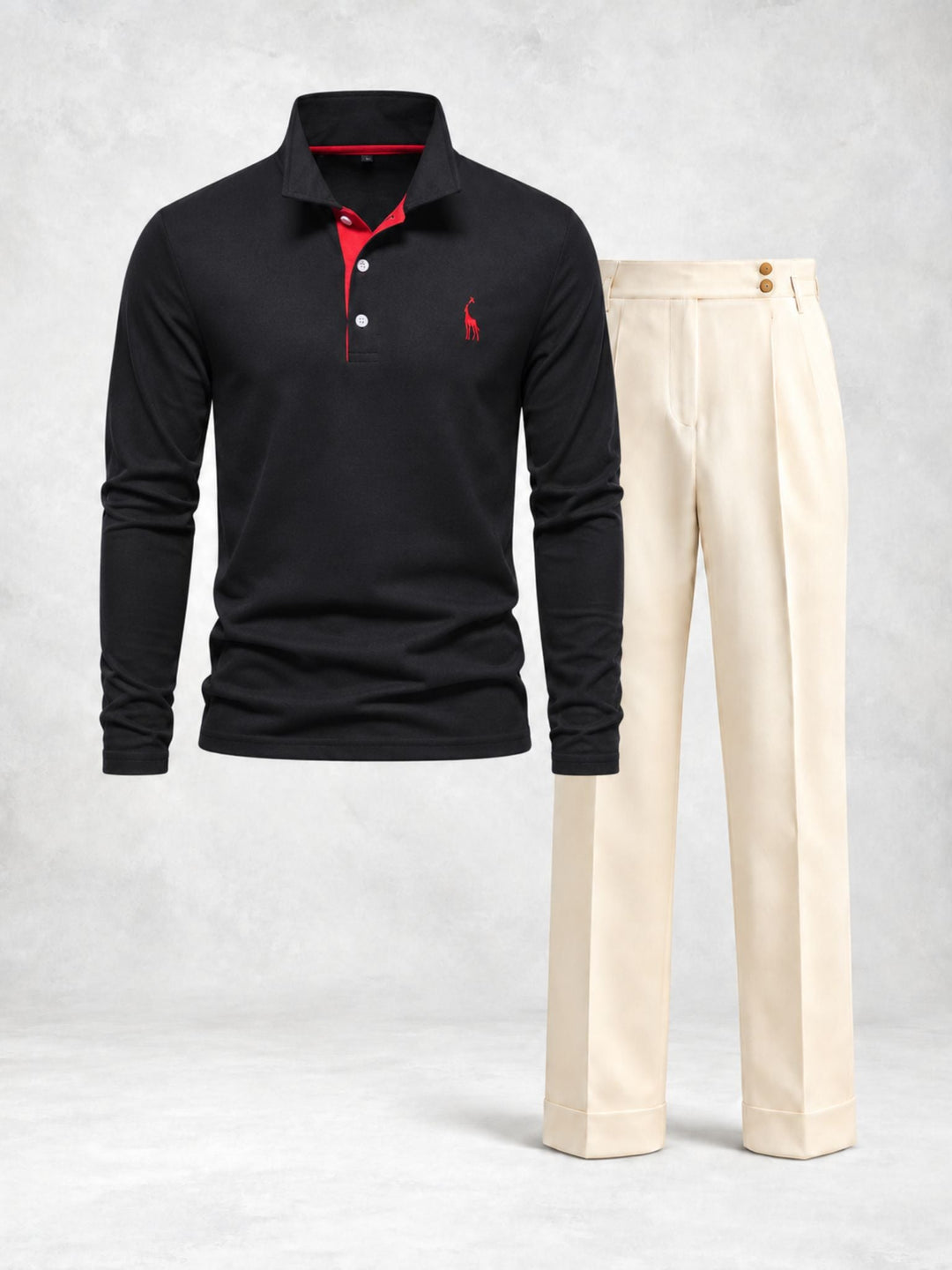Men's Long Sleeve Polo and Pleated Trousers Set