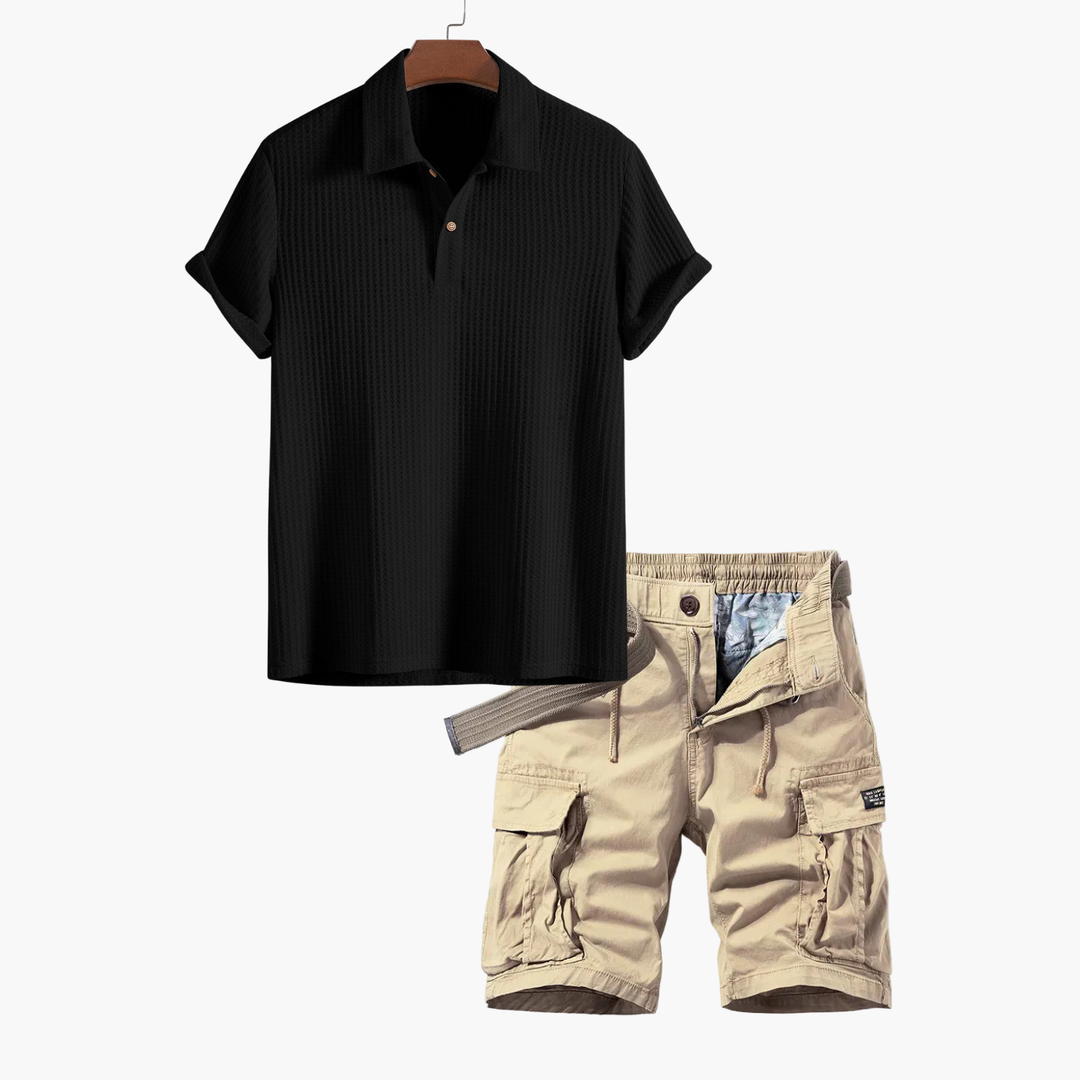 Men's Textured Polo and Cargo Set