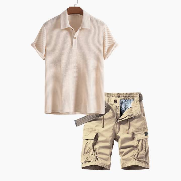 Men's Textured Polo and Cargo Set
