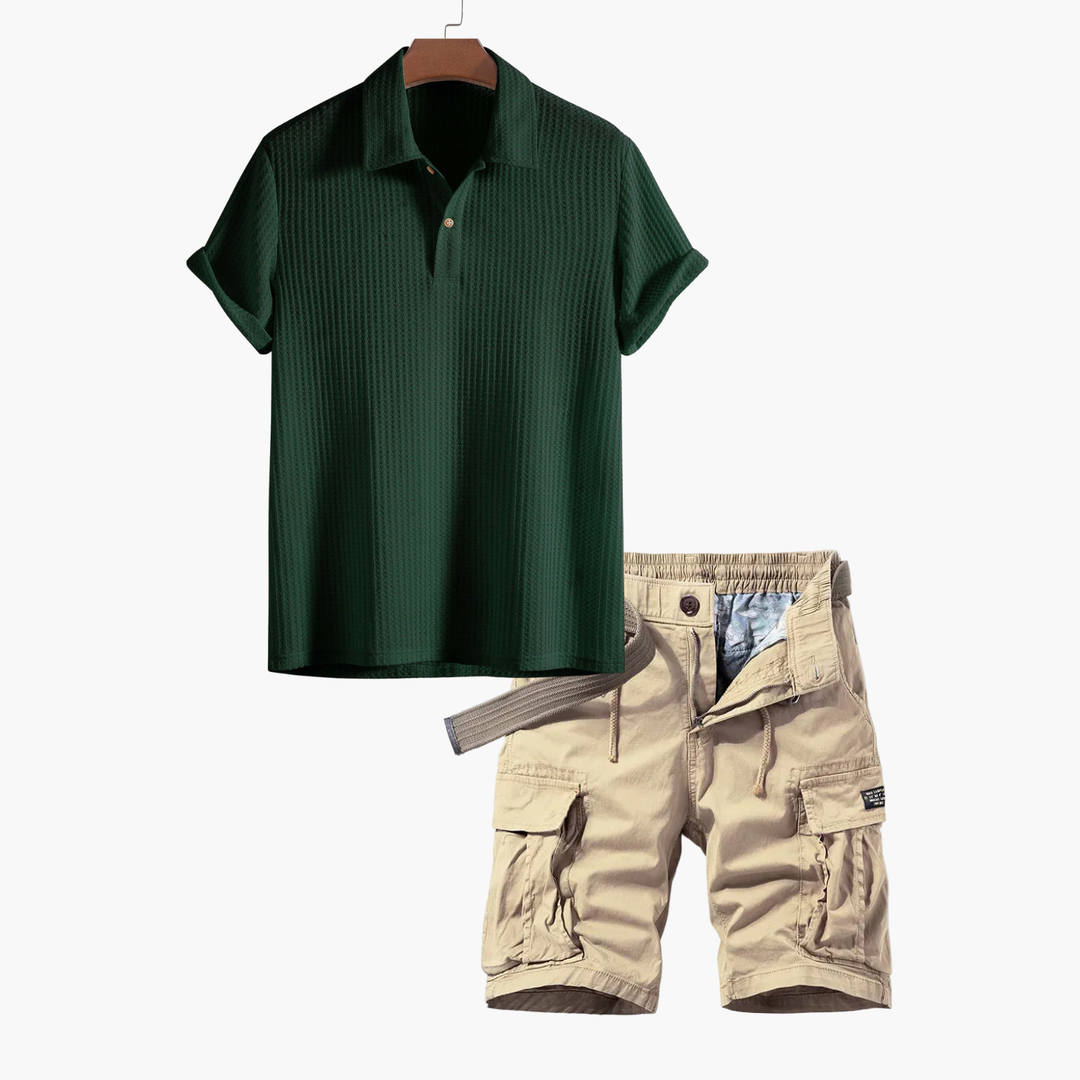 Men's Textured Polo and Cargo Set