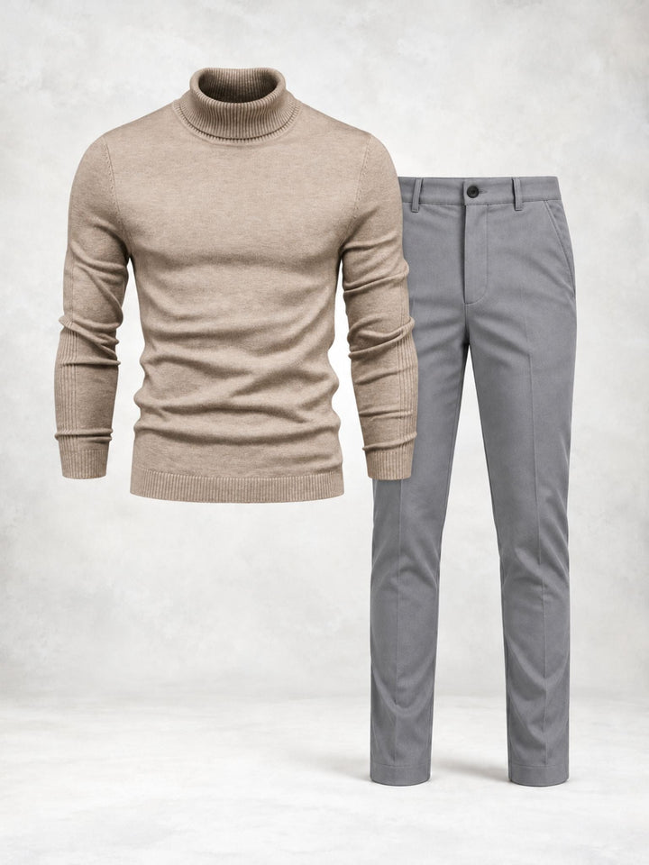 Men's Knit Turtleneck Sweater and Slim Pants