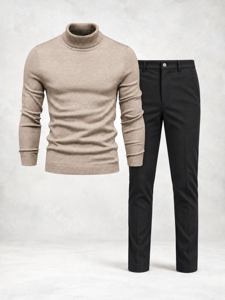 Men's Knit Turtleneck Sweater and Slim Pants