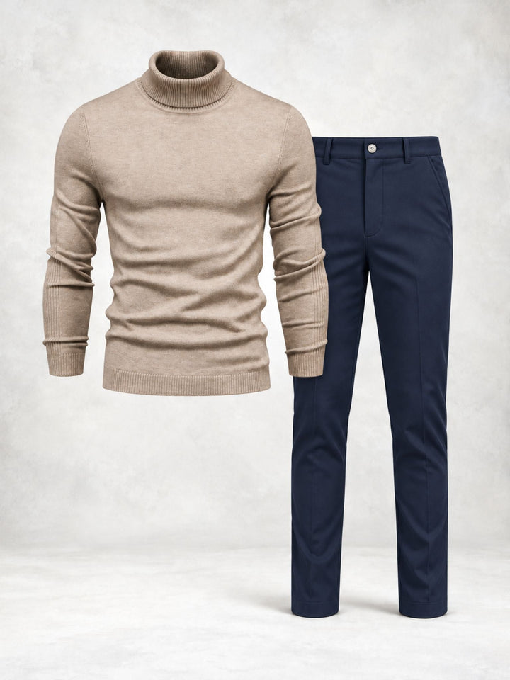 Men's Knit Turtleneck Sweater and Slim Pants