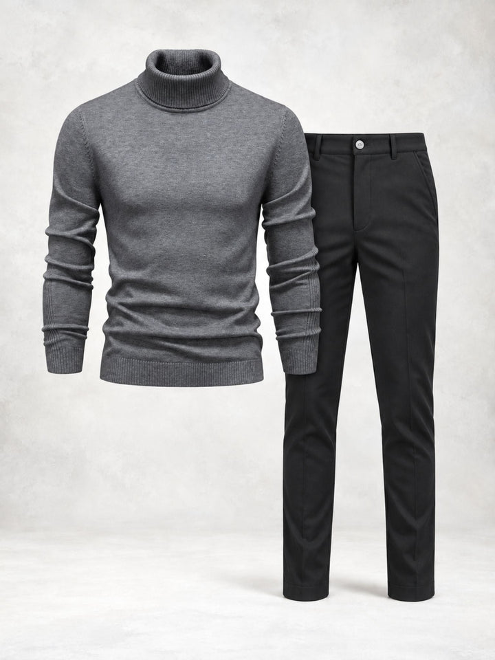 Men's Knit Turtleneck Sweater and Slim Pants