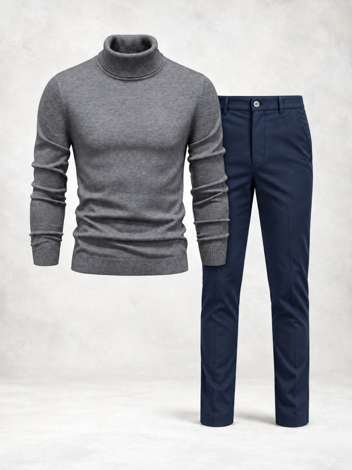Men's Knit Turtleneck Sweater and Slim Pants