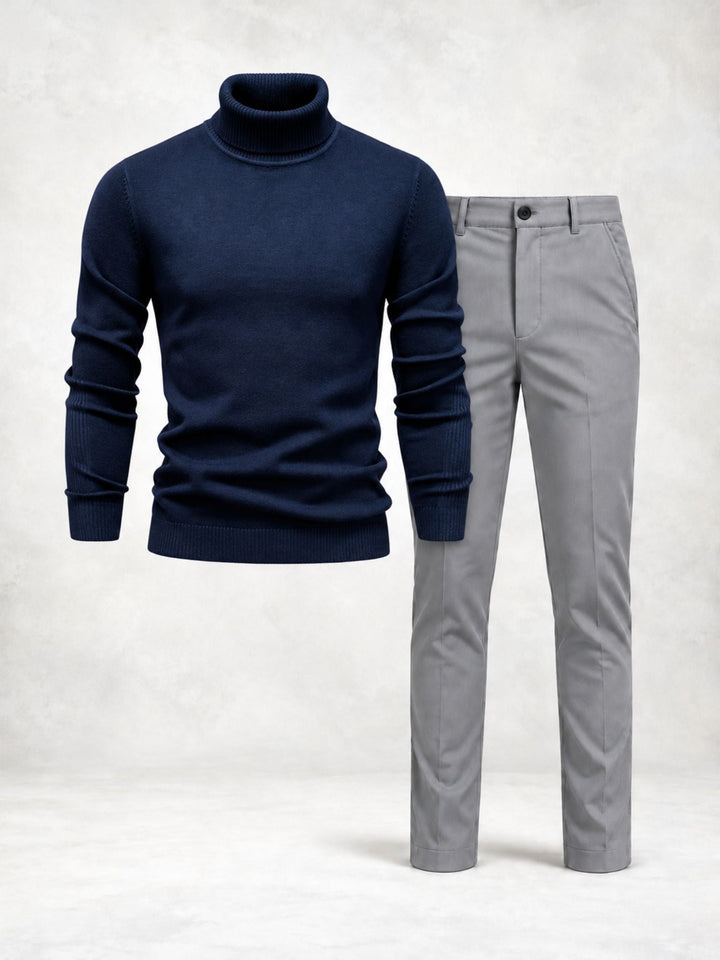 Men's Knit Turtleneck Sweater and Slim Pants