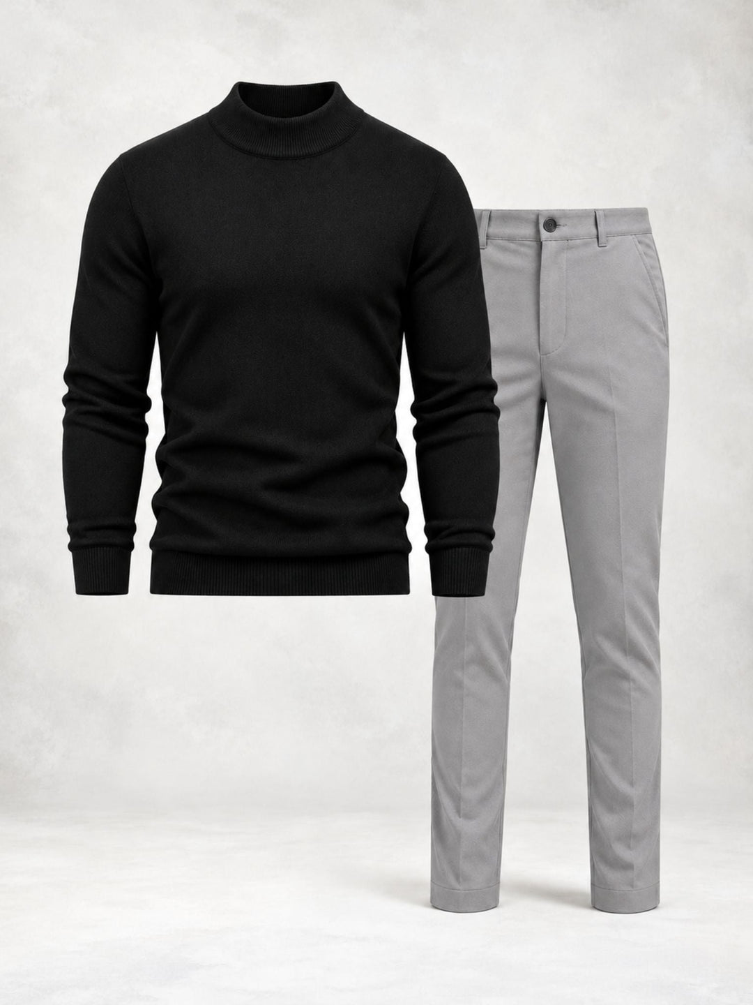 Men's Knit Sweater with High Collar and Straight Pants