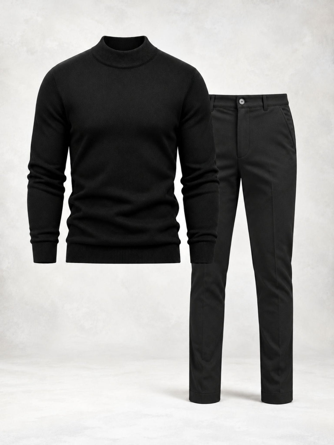 Men's Knit Sweater with High Collar and Straight Pants