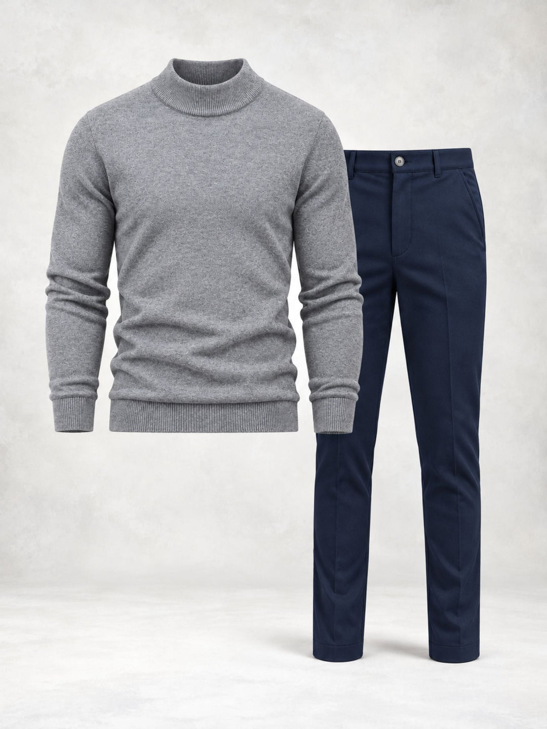Men's Knit Sweater with High Collar and Straight Pants