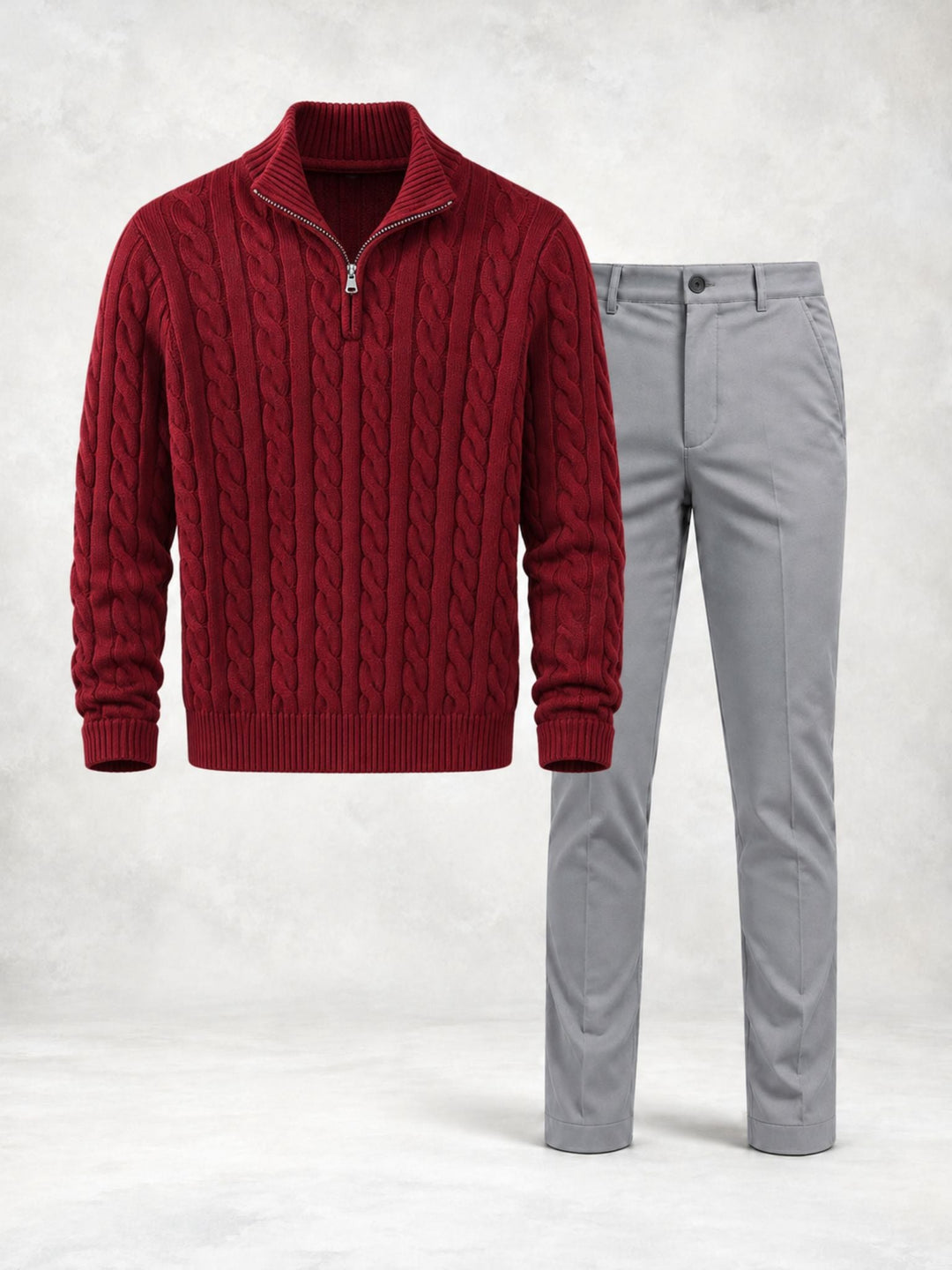 Men's Twisted Knit Sweater with High Collar and Pants