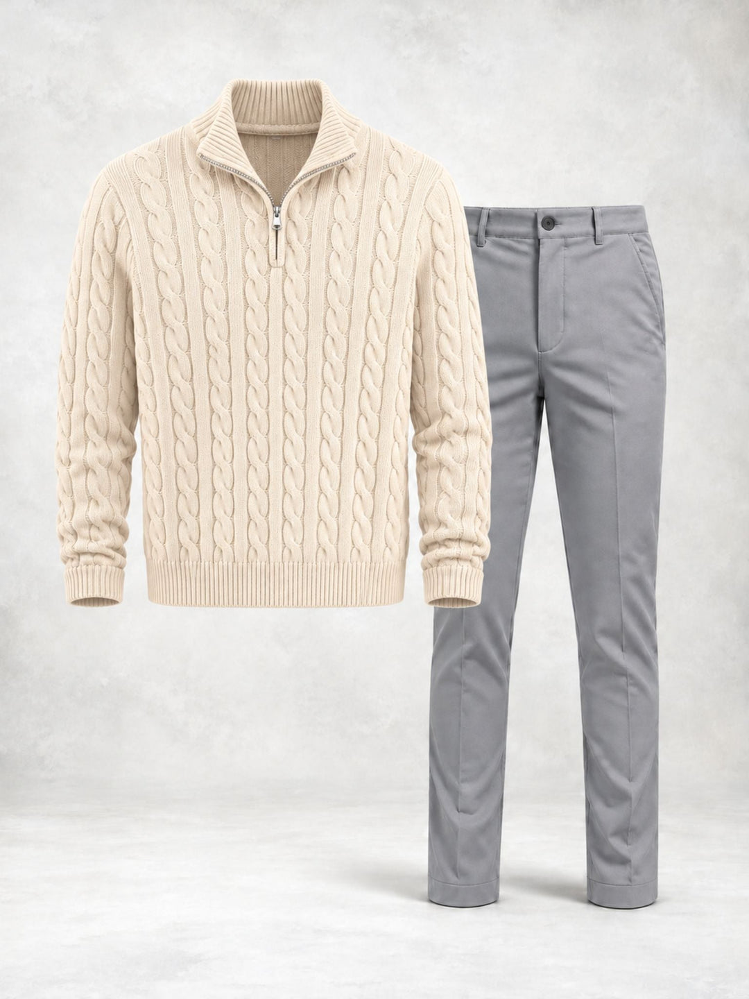 Men's Twisted Knit Sweater with High Collar and Pants