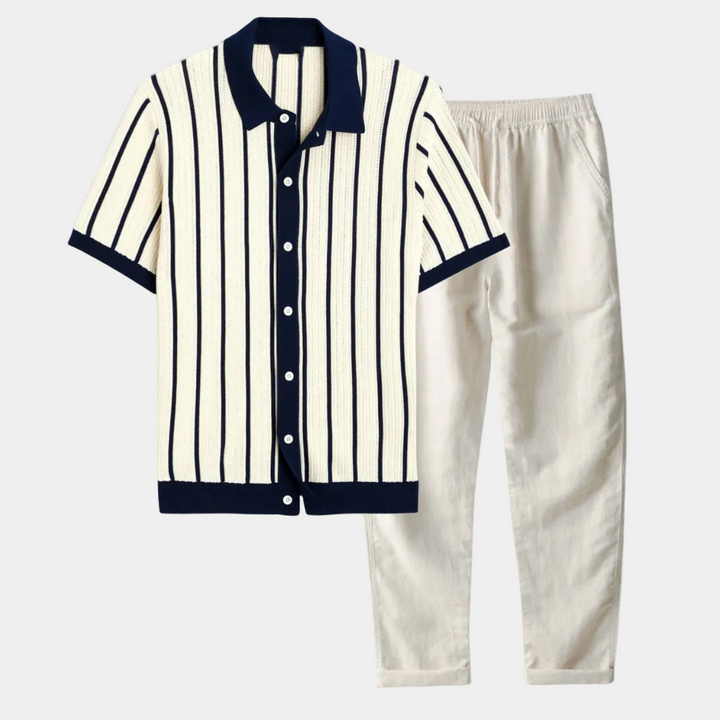 Men's Striped Buttoned Set