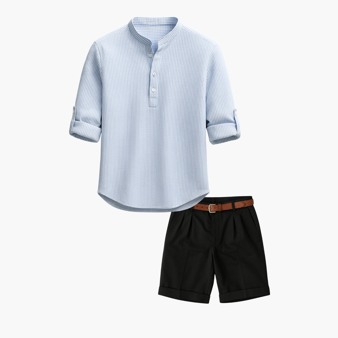 Men's Tunic Set with Mao Collar and Shorts