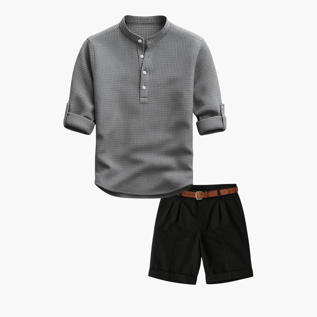 Men's Tunic Set with Mao Collar and Shorts