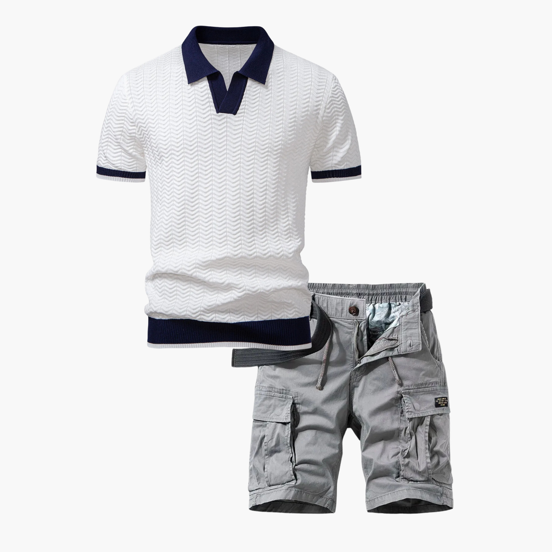Textured polo set and cargo shorts for men