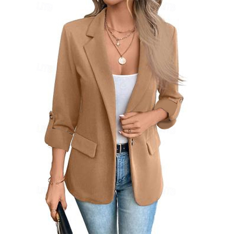 Elegant Women's Blazer with Rolled Sleeves for a Casual Look