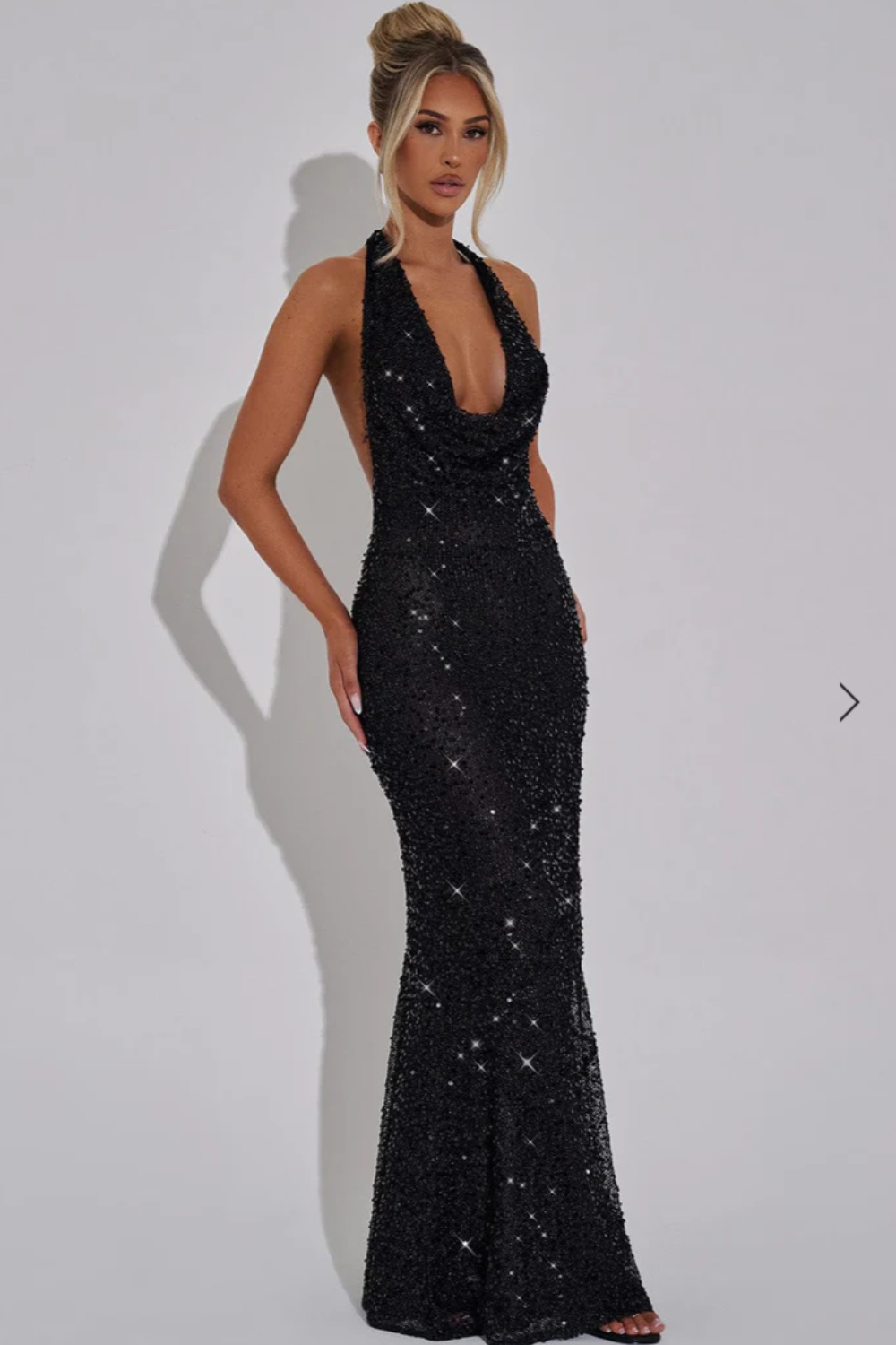 Women's Sequin Halter Open Back Evening Maxi Dress