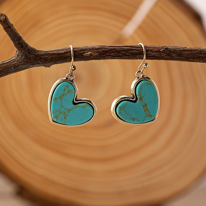 Bohemian Minimalist Natural Turquoise Heart Earrings - Elena Harper