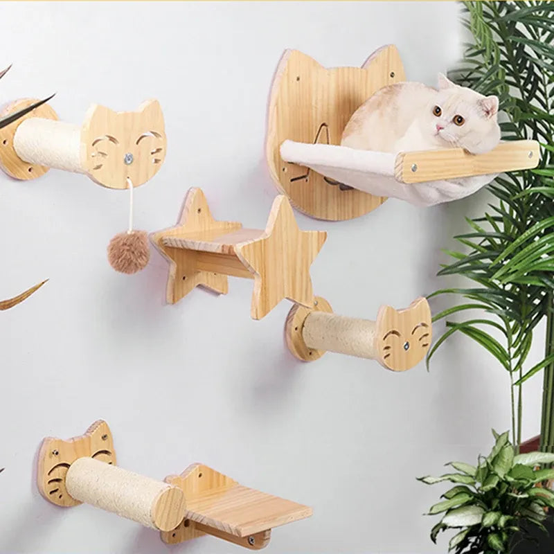 Cat's Wall-Mounted Wood Scratching Board & Cozy Rest Spot