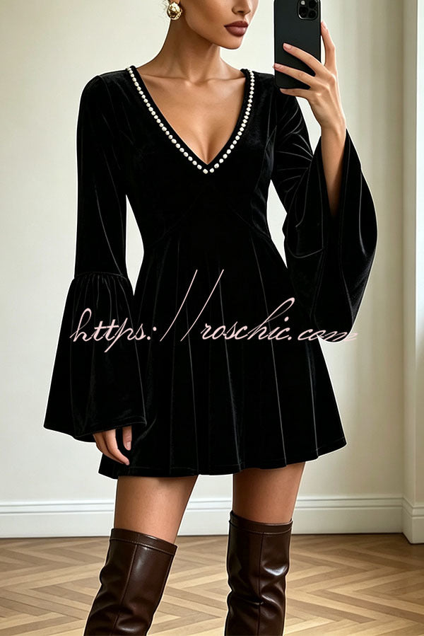 Vintage-Inspired Pearl Velvet Swing Dress