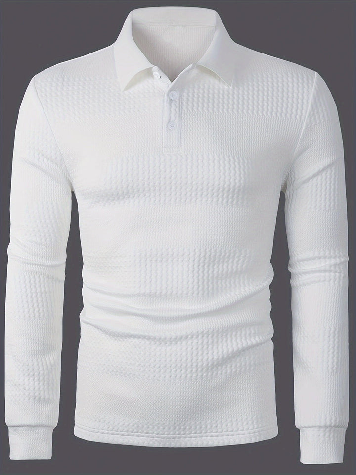 Matteo Modern and Stylish Long Sleeve Polo Shirt, view 3 - Elena Harper