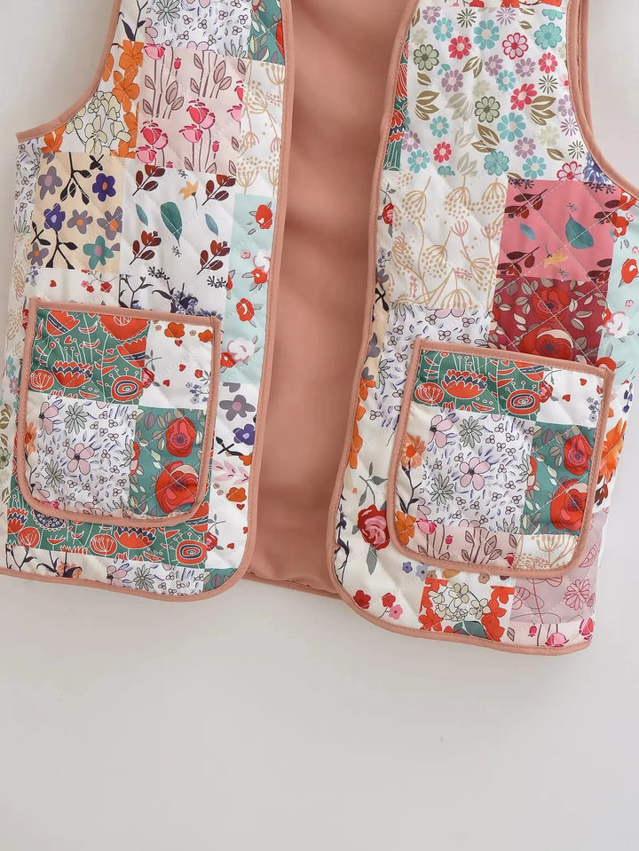 Patchwork Flower Print Waistcoat, view 8 - Elena Harper