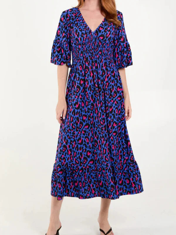 Avery Lightweight Ruffled Dress in Vintage Look, view 3 - Elena Harper