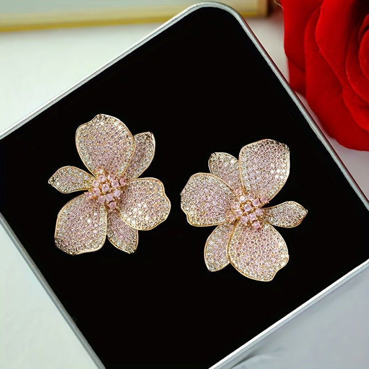 Elegant Sparkling Zirconia Flower Stud Earring - Elena Harper